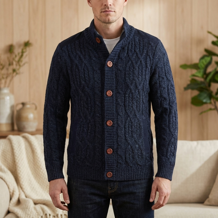 Cardigan in Maglia a Cavo Foderato