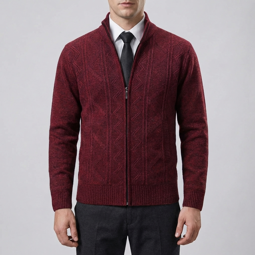 Cardigan in Maglia Tessuta con Zip Completa