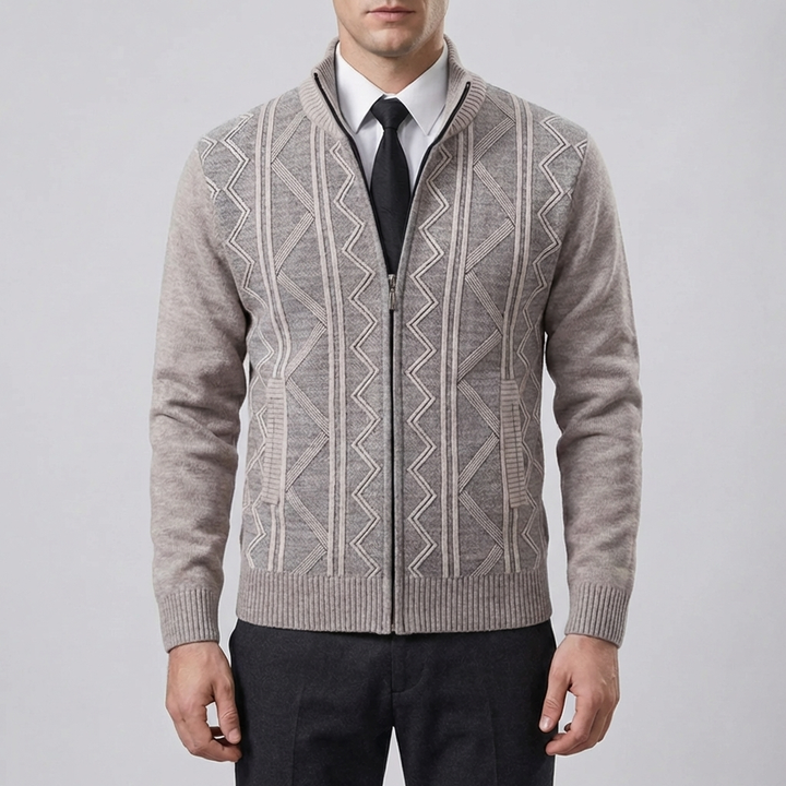Cardigan in Maglia Tessuta con Zip Completa