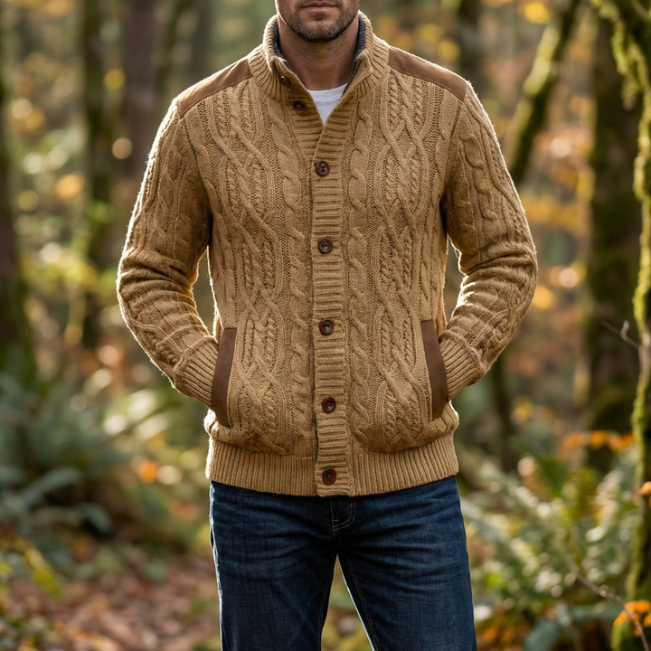 Cardigan in Maglia a Cavo Foderato in Felpa