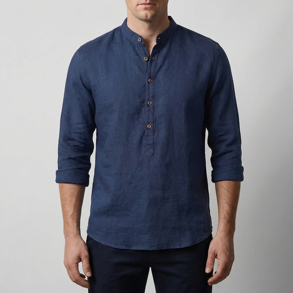 Camicia a Maglia Lunga Senza Colletto Stile Henley