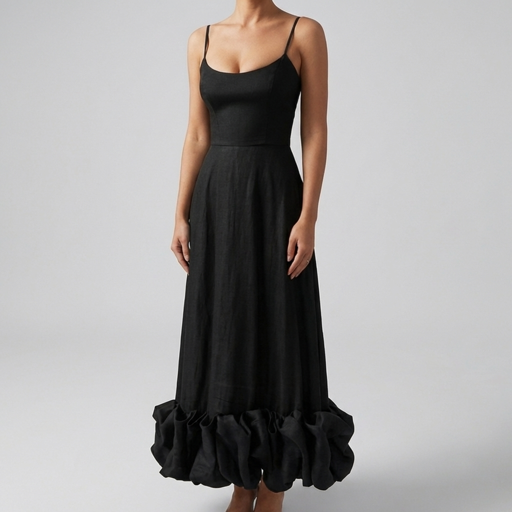 Abito Midi Elegante da Sera con Ruffles per Donne