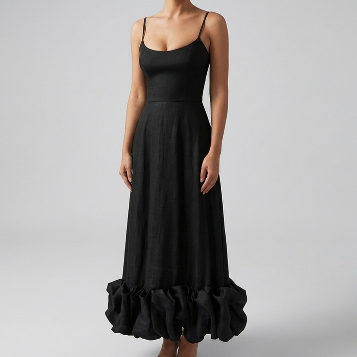 Abito Midi Elegante da Sera con Ruffles per Donne