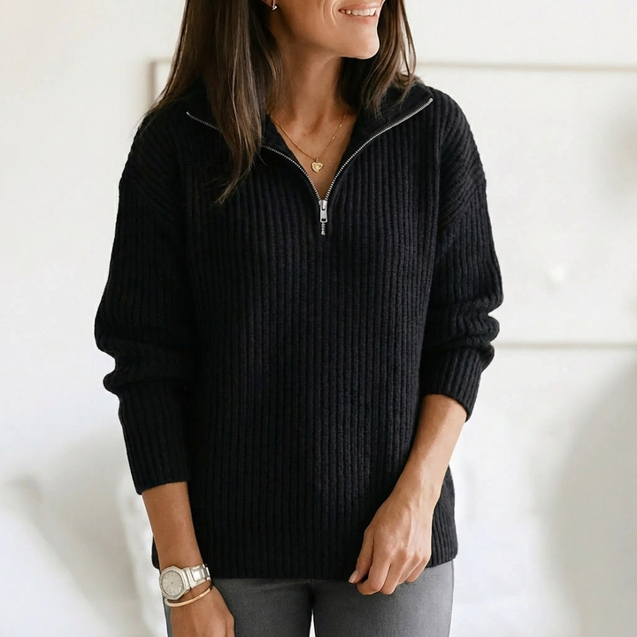 Pullover con Collo Alto e Mezzo Zip