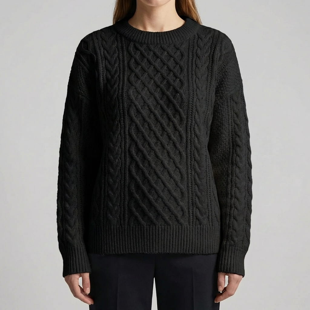 Maglione in Lana a Trecce Collo Crew