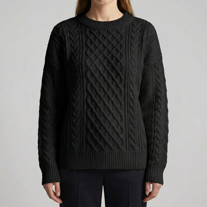 Maglione in Lana a Trecce Collo Crew