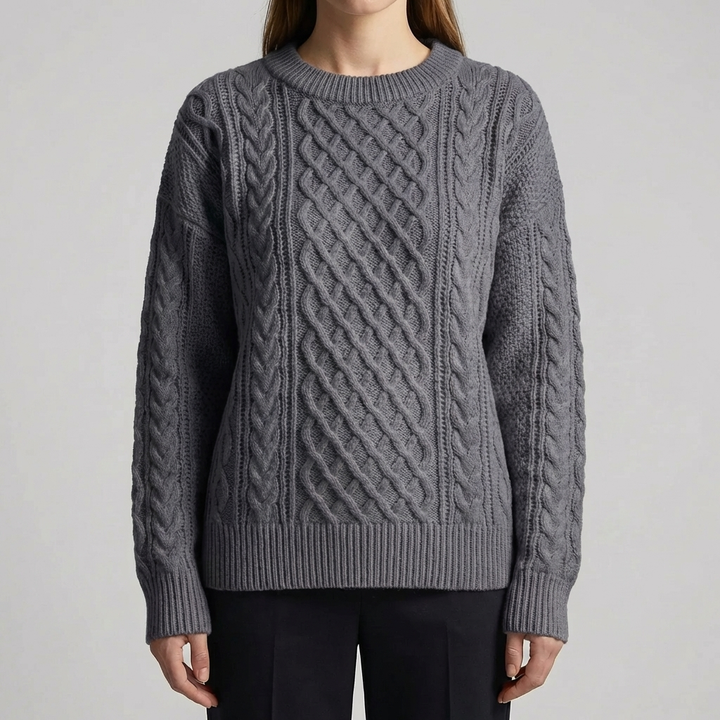 Maglione in Lana a Trecce Collo Crew