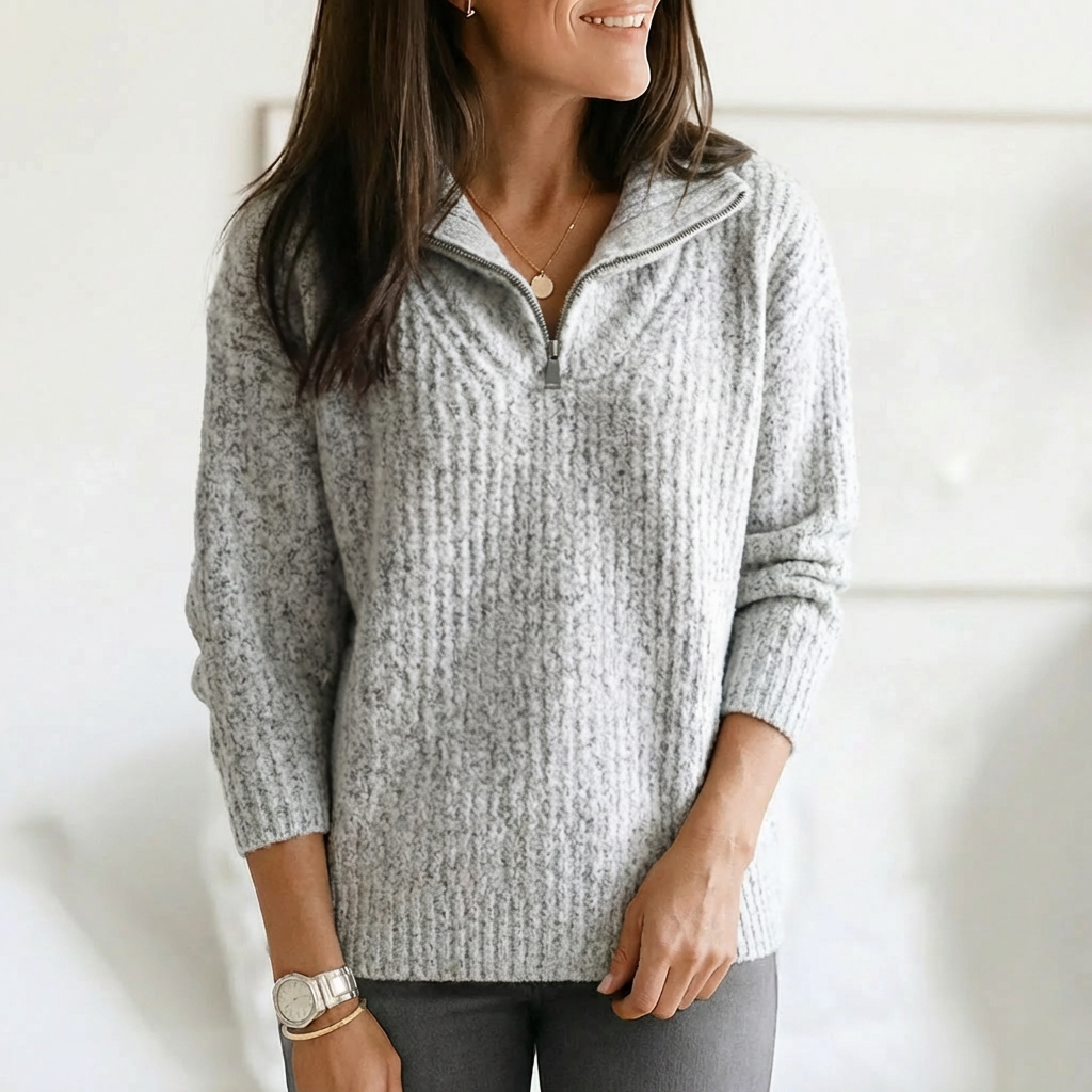 Pullover con Collo Alto e Mezzo Zip