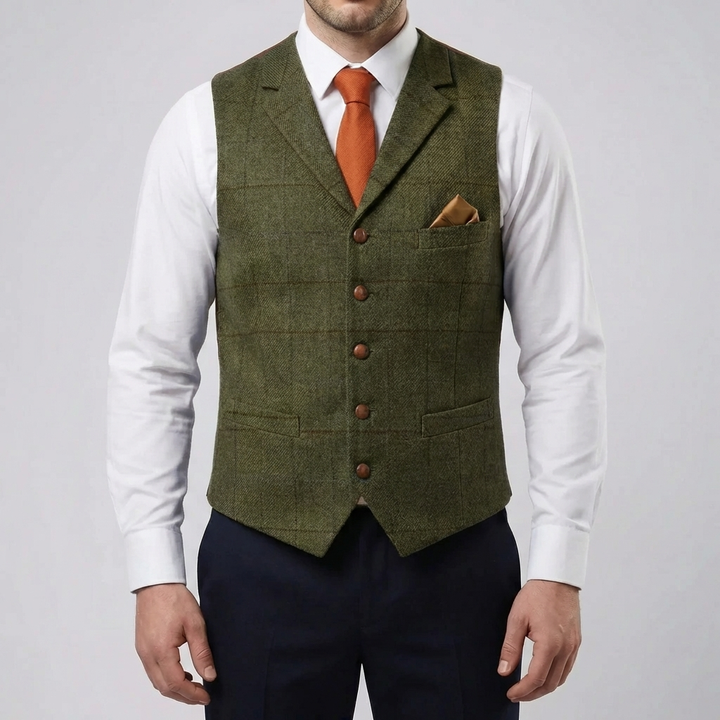 Gilet Vintage con Collo a V e Bottone Frontale