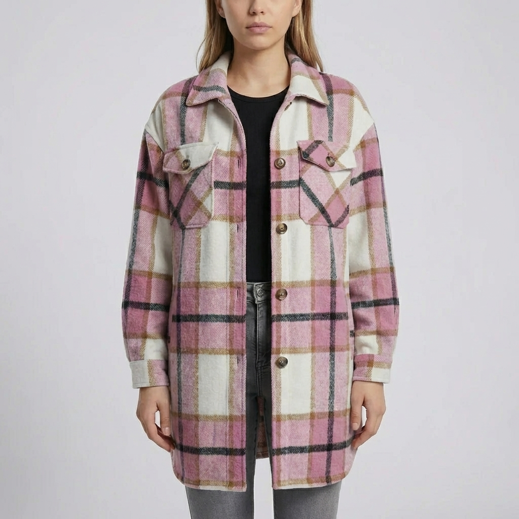 Camicia Oversize a Quadri con Bottoni