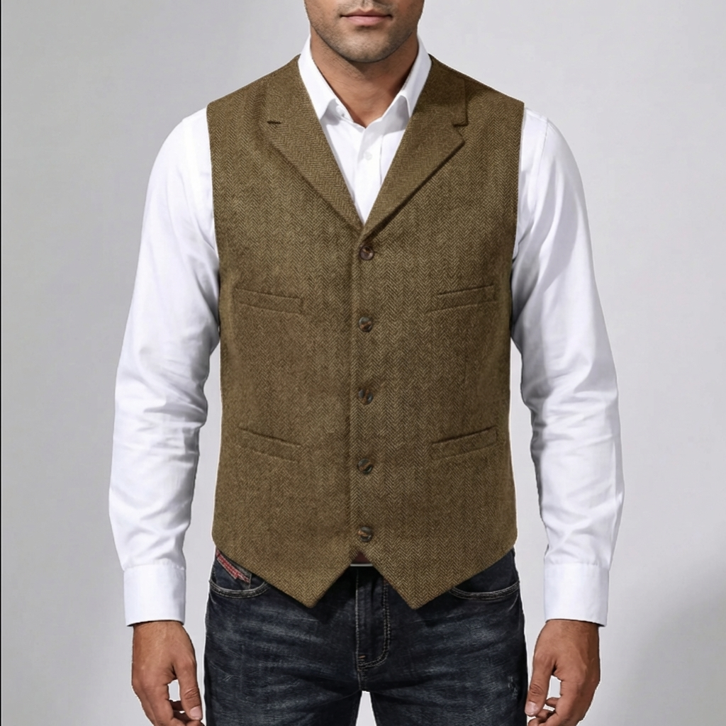 Gilet a cinque bottoni herringbone per uomini