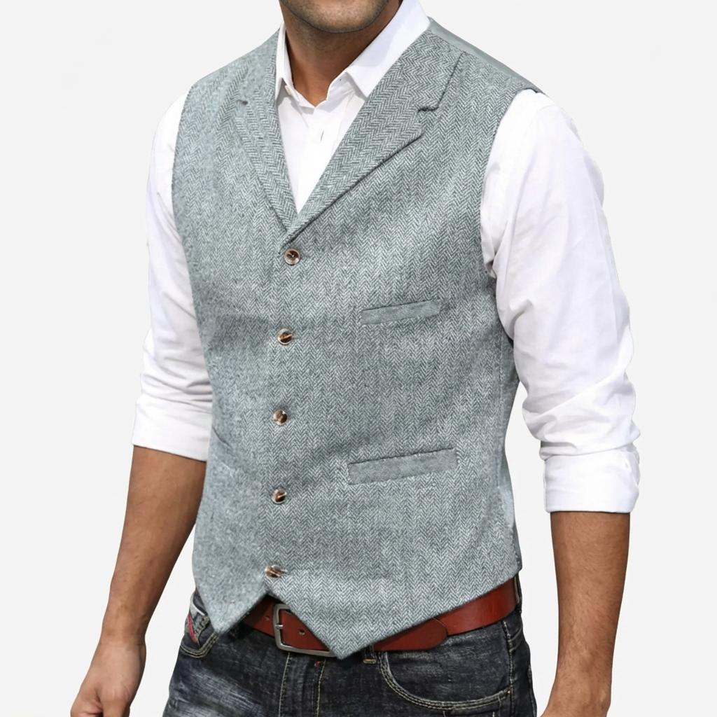 Gilet a cinque bottoni herringbone per uomini