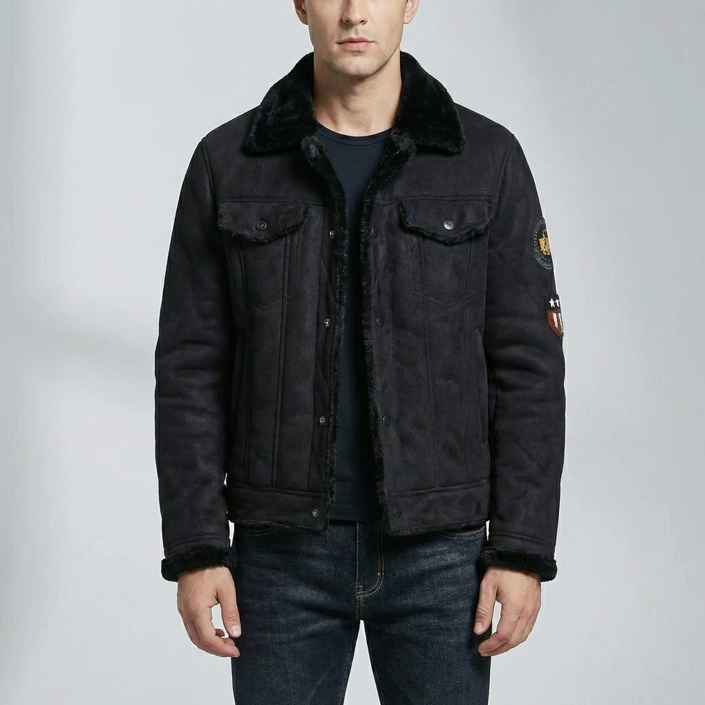 Giacca Moto in Pelle Suede con Fodera in Pile
