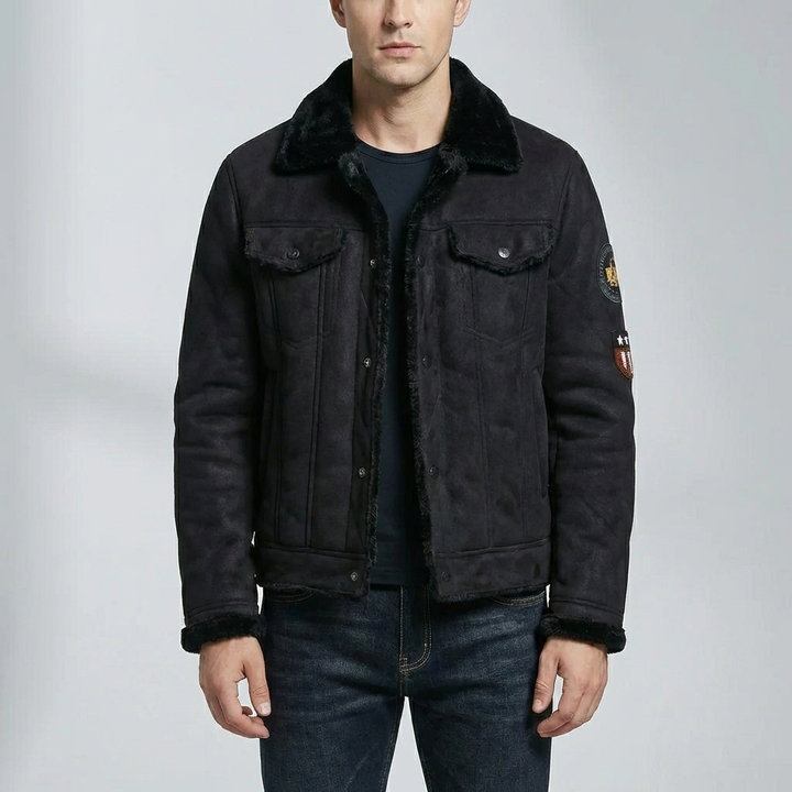 Giacca Moto in Pelle Suede con Fodera in Pile