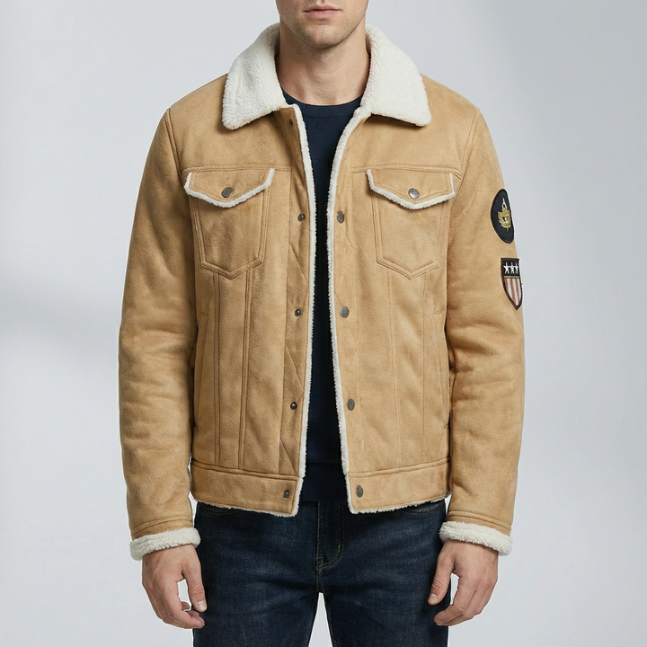 Giacca Moto in Pelle Suede con Fodera in Pile