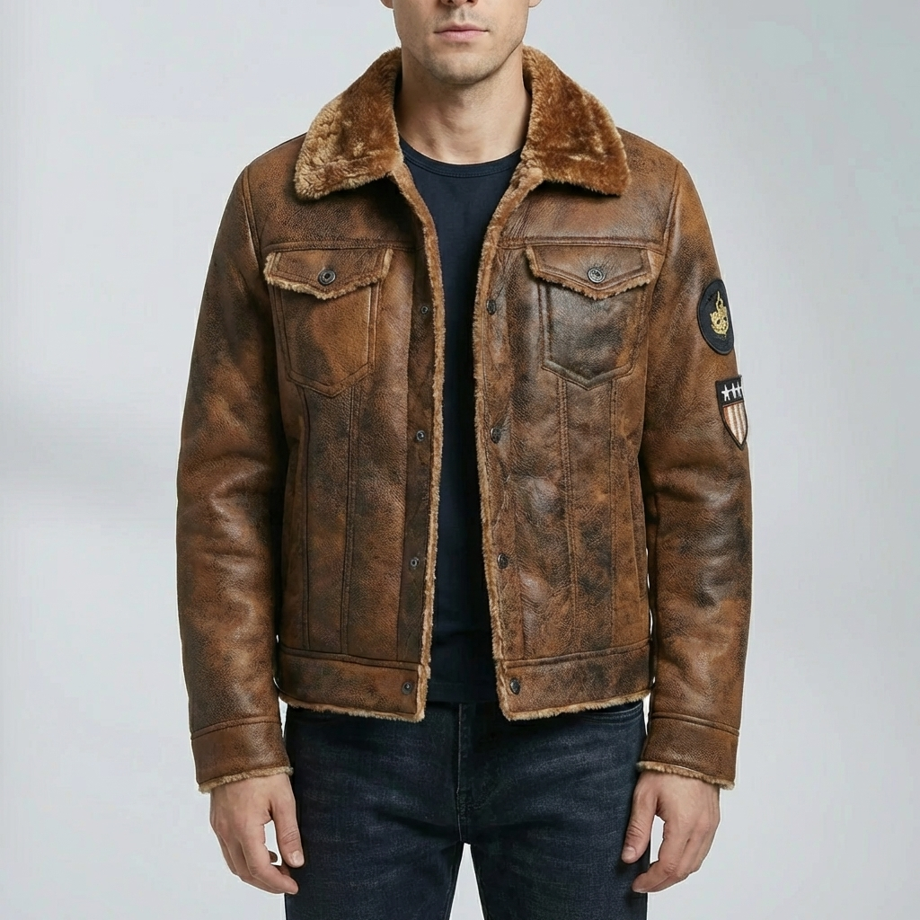 Giacca Moto in Pelle Suede con Fodera in Pile