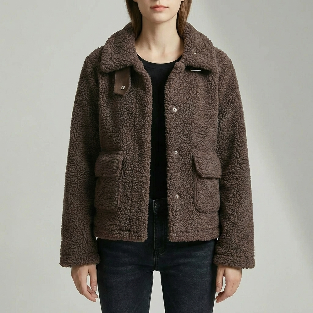 Giacca In Pile Teddy Cropped Con Revers