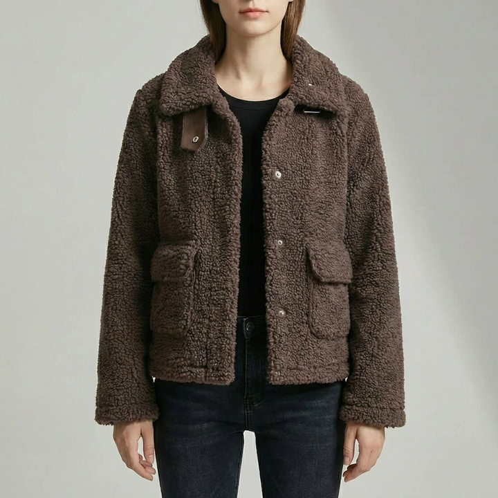 Giacca In Pile Teddy Cropped Con Revers
