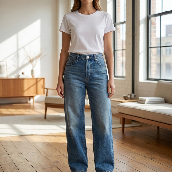 Jeans Donna a Vita Alta e Gambe Larghe