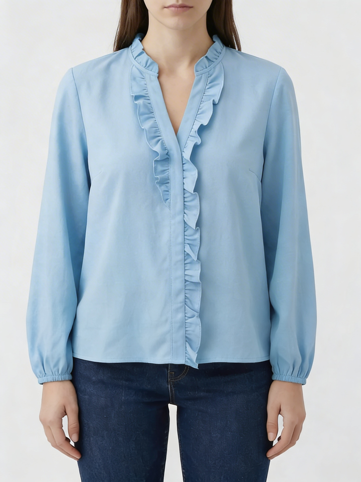 Blusa a maniche lunghe con scollo a V ruffled