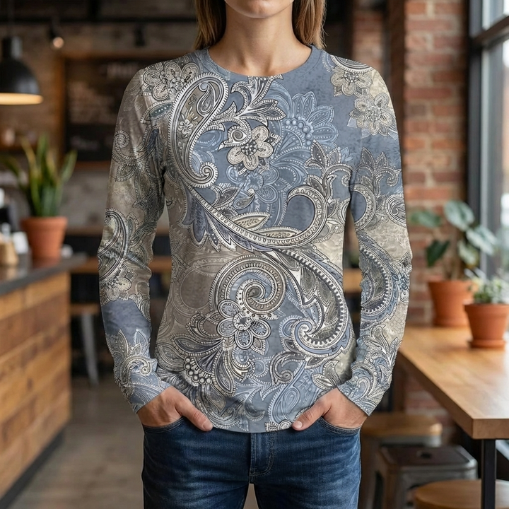 Maglia Floreale a Maniche Lunghe Casual per Donne