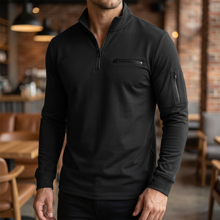 Maglione Zip-Up con Tasca sul Petto per Uomini