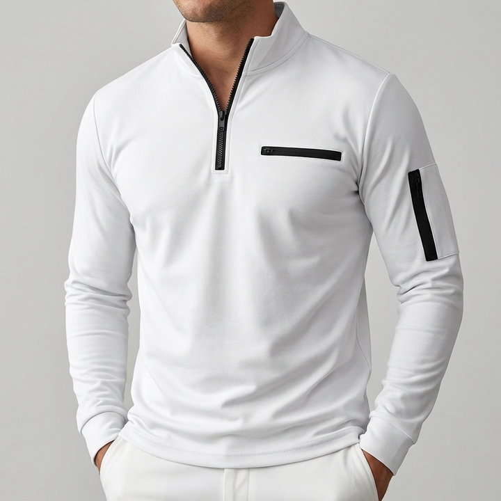 Maglione Zip-Up con Tasca sul Petto per Uomini