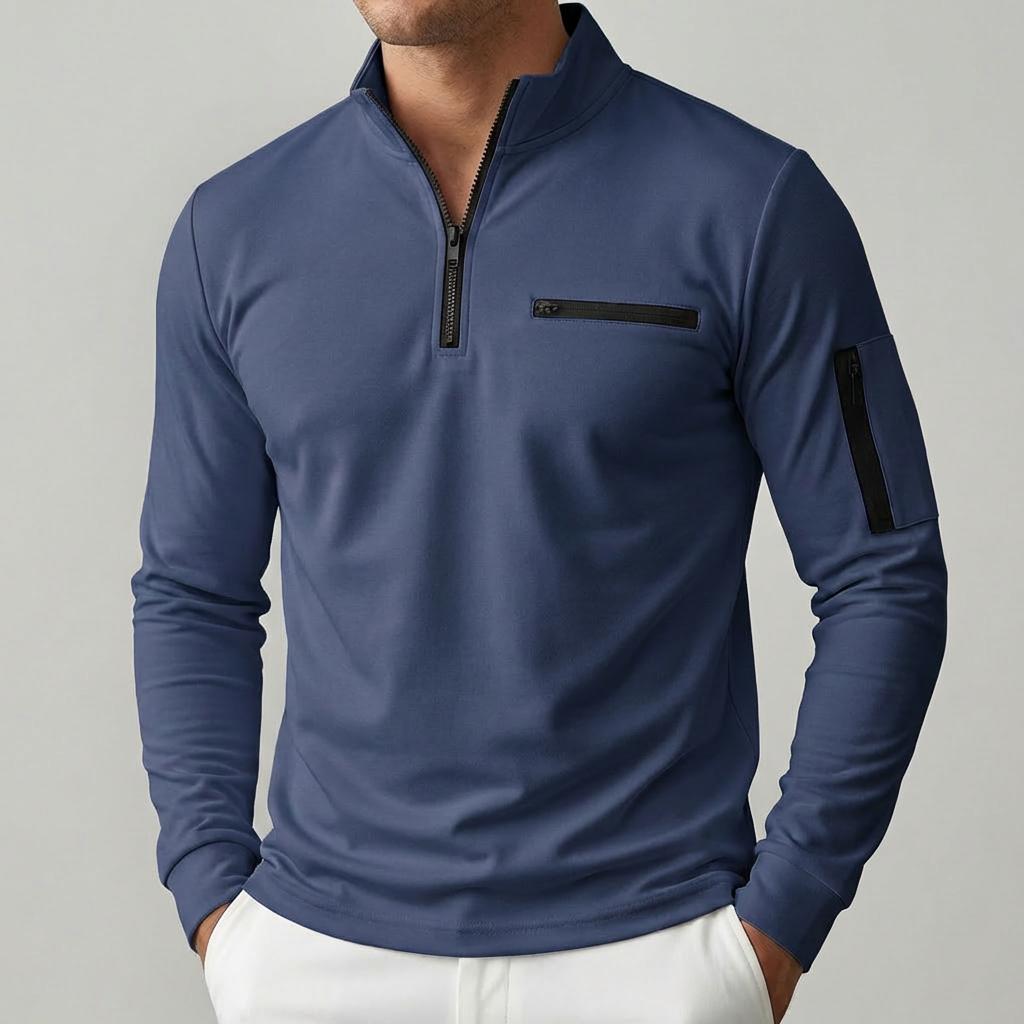 Maglione Zip-Up con Tasca sul Petto per Uomini