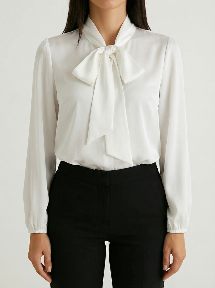 Blusa con Collo a Farfalla a Manica Lunga