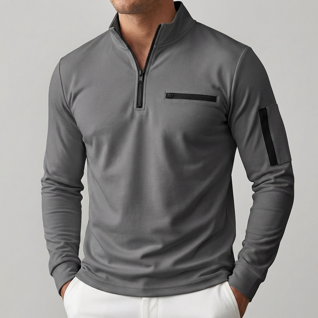 Maglione Zip-Up con Tasca sul Petto per Uomini