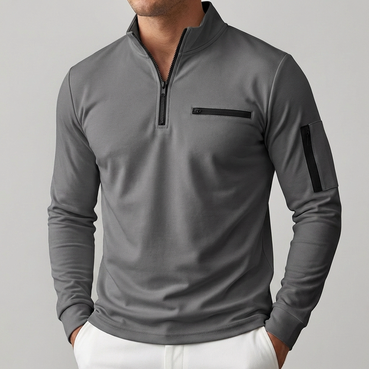 Maglione Zip-Up con Tasca sul Petto per Uomini
