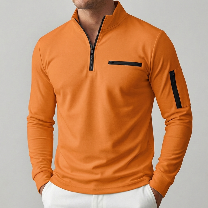 Maglione Zip-Up con Tasca sul Petto per Uomini