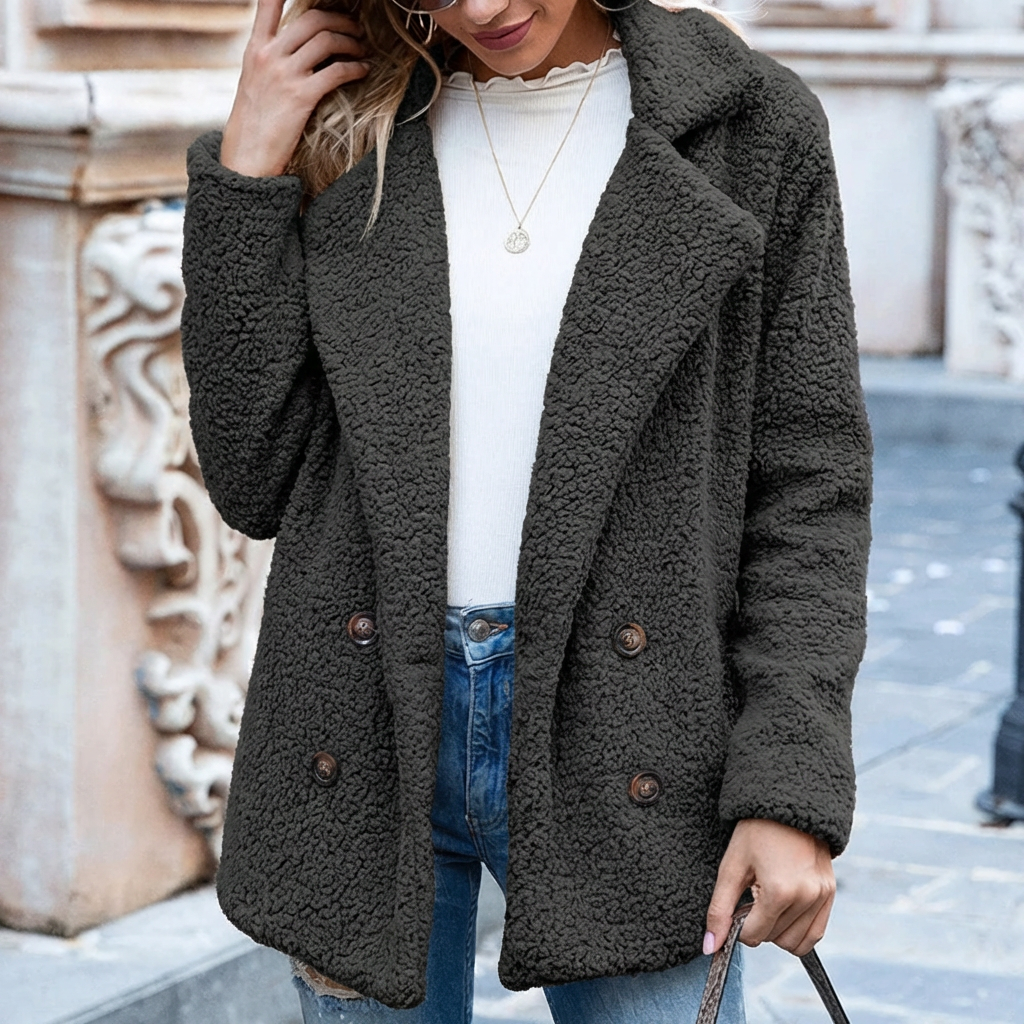 Cappotto a Doppio Petto con Bottoni - Lunghezza Media per Donne