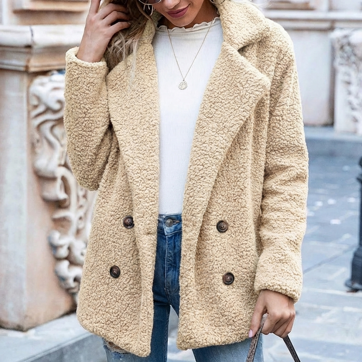 Cappotto a Doppio Petto con Bottoni - Lunghezza Media per Donne
