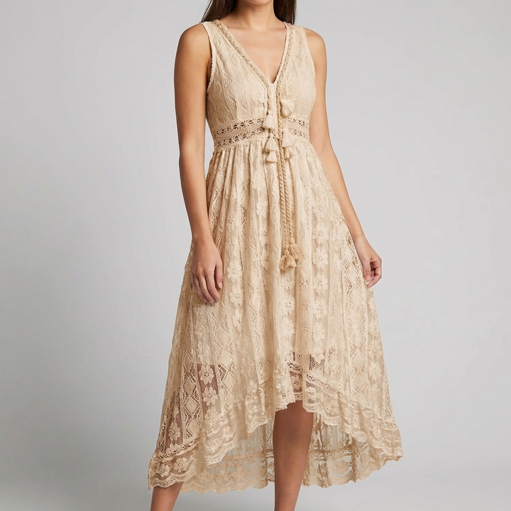 Abito in Pizzo Boho con Nastri e Frange