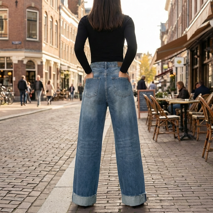 Pantaloni in Denim Alti in Vita Confortevoli