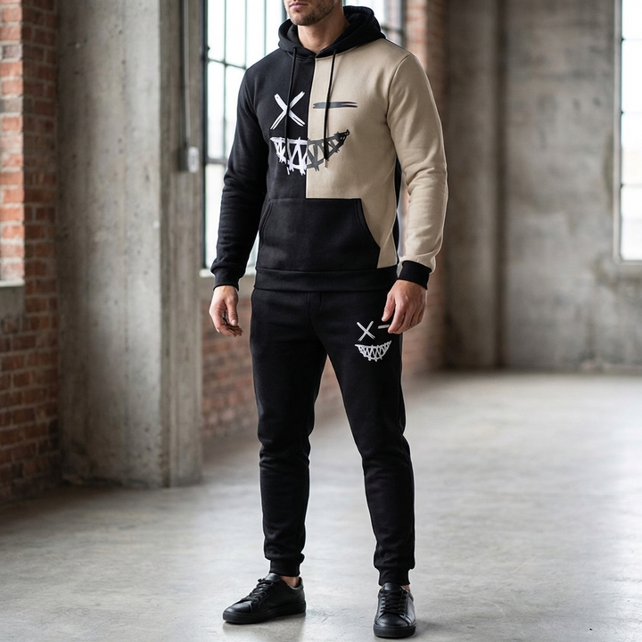 Set di Hoodie Grafico e Jogger per Uomini