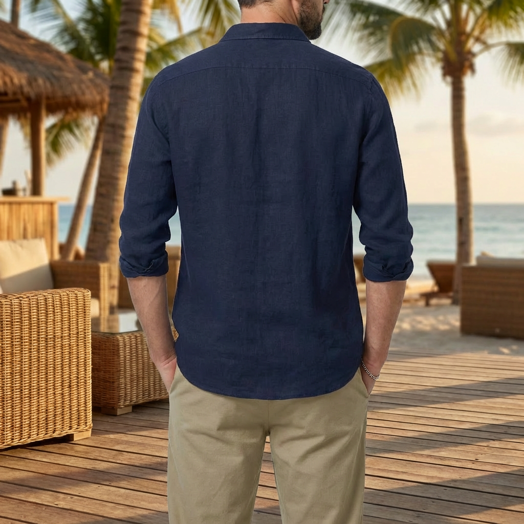 Camicia Vintage con Collo Abbassato per Uomini