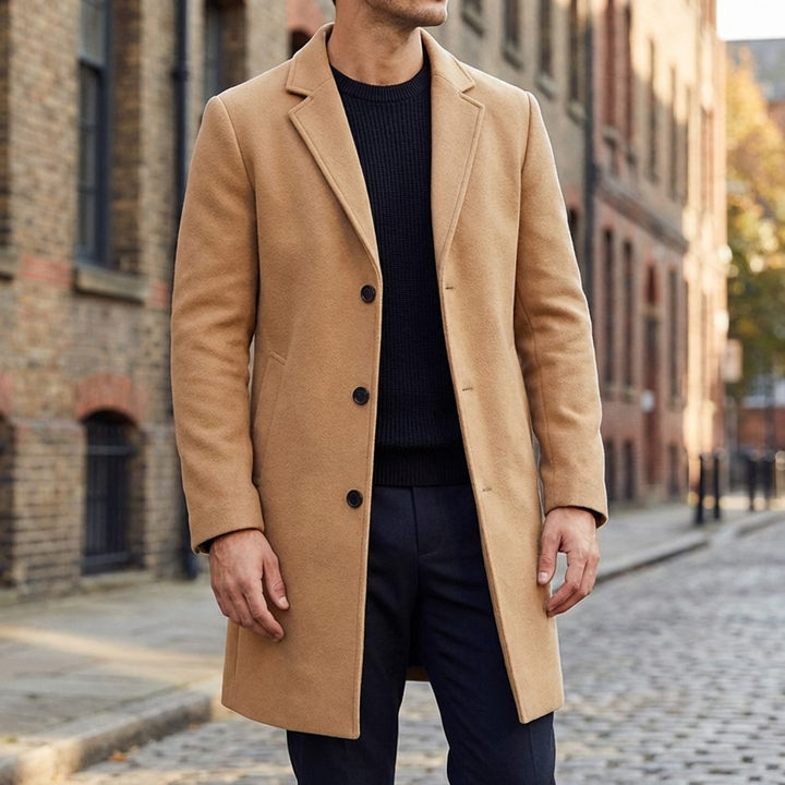 Cappotto Invernale Lungo da Uomo con Revers a Taglio