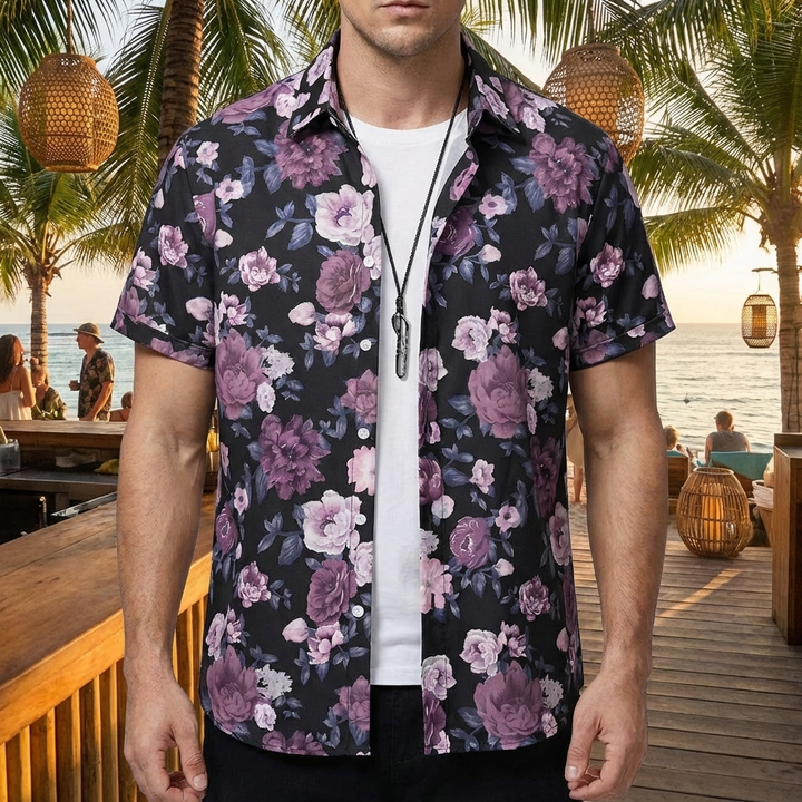 Camicia Hawaiana Stampa Fiore 3D per Uomo