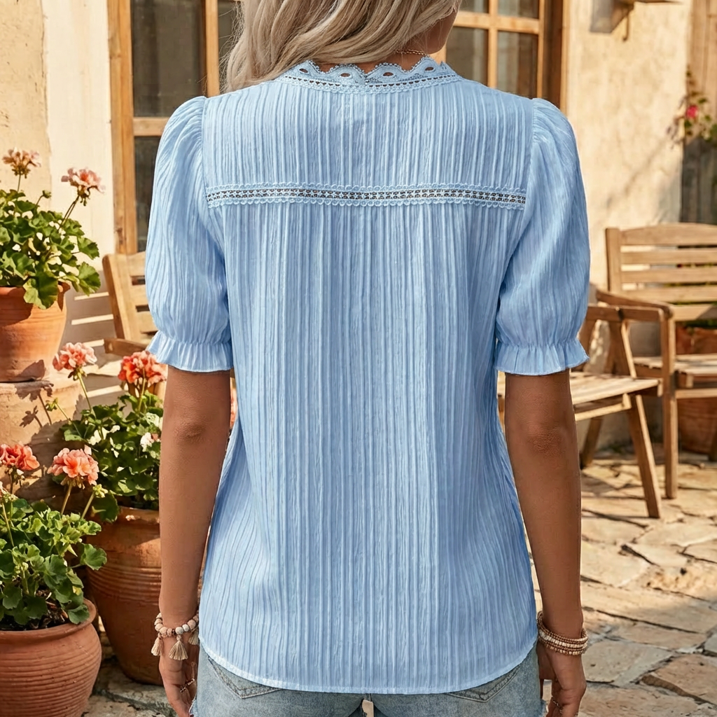 Blusa in Pizzo Elegante con Scollo a V per Donne