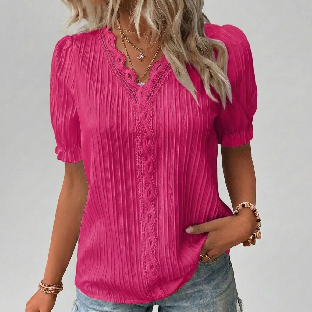 Blusa in Pizzo Elegante con Scollo a V per Donne