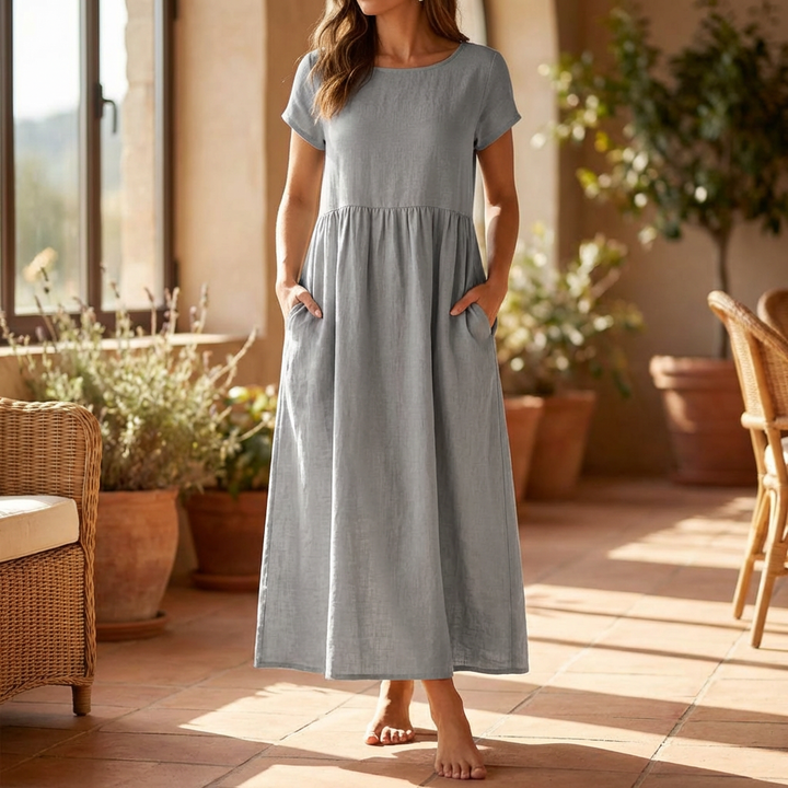 Abito Maxi in Cotone Lino Vintage da Donna