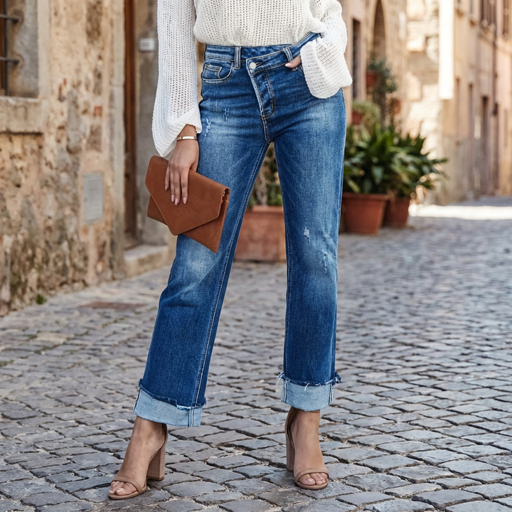 Jeans Asimmetrici da Donna con Gamba Dritta