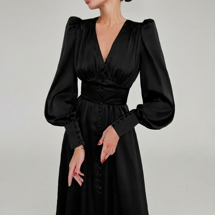Abito Maxi in Satin Elegante con Scollo a V per Donne