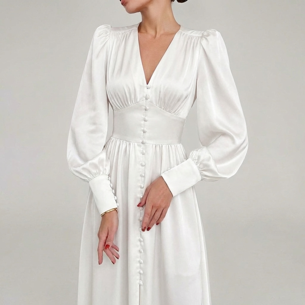 Abito Maxi in Satin Elegante con Scollo a V per Donne