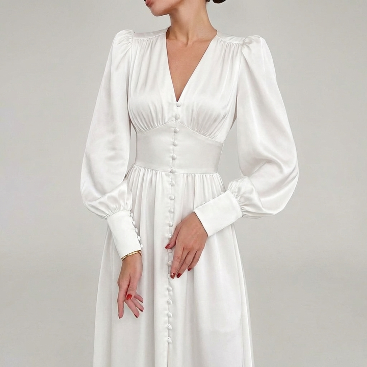 Abito Maxi in Satin Elegante con Scollo a V per Donne