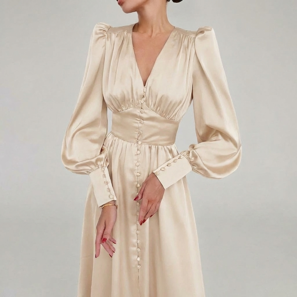 Abito Maxi in Satin Elegante con Scollo a V per Donne