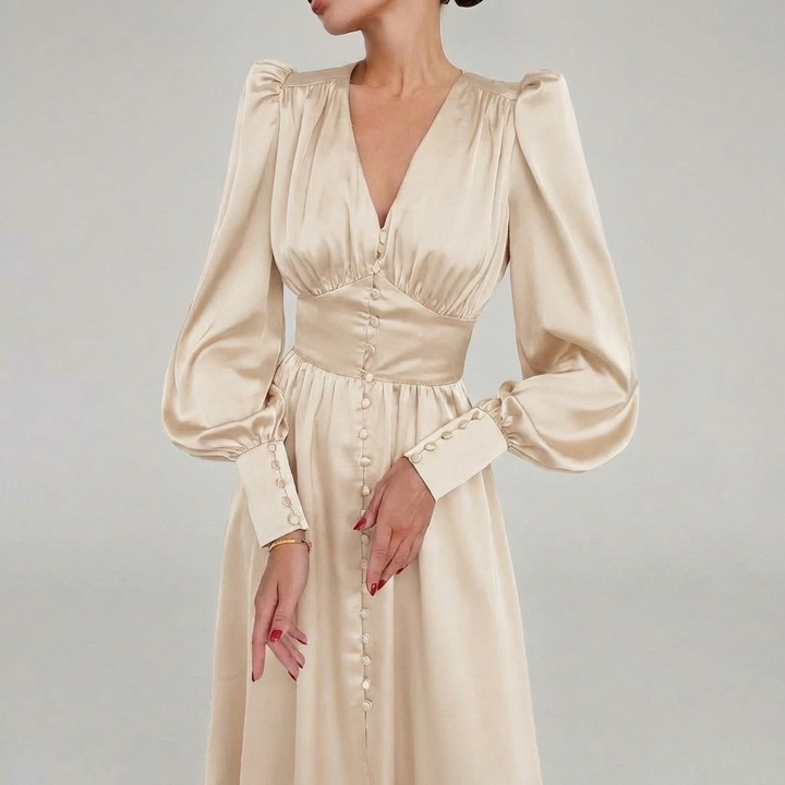 Abito Maxi in Satin Elegante con Scollo a V per Donne