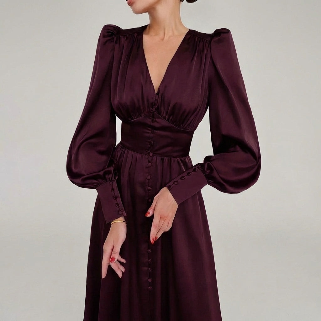 Abito Maxi in Satin Elegante con Scollo a V per Donne